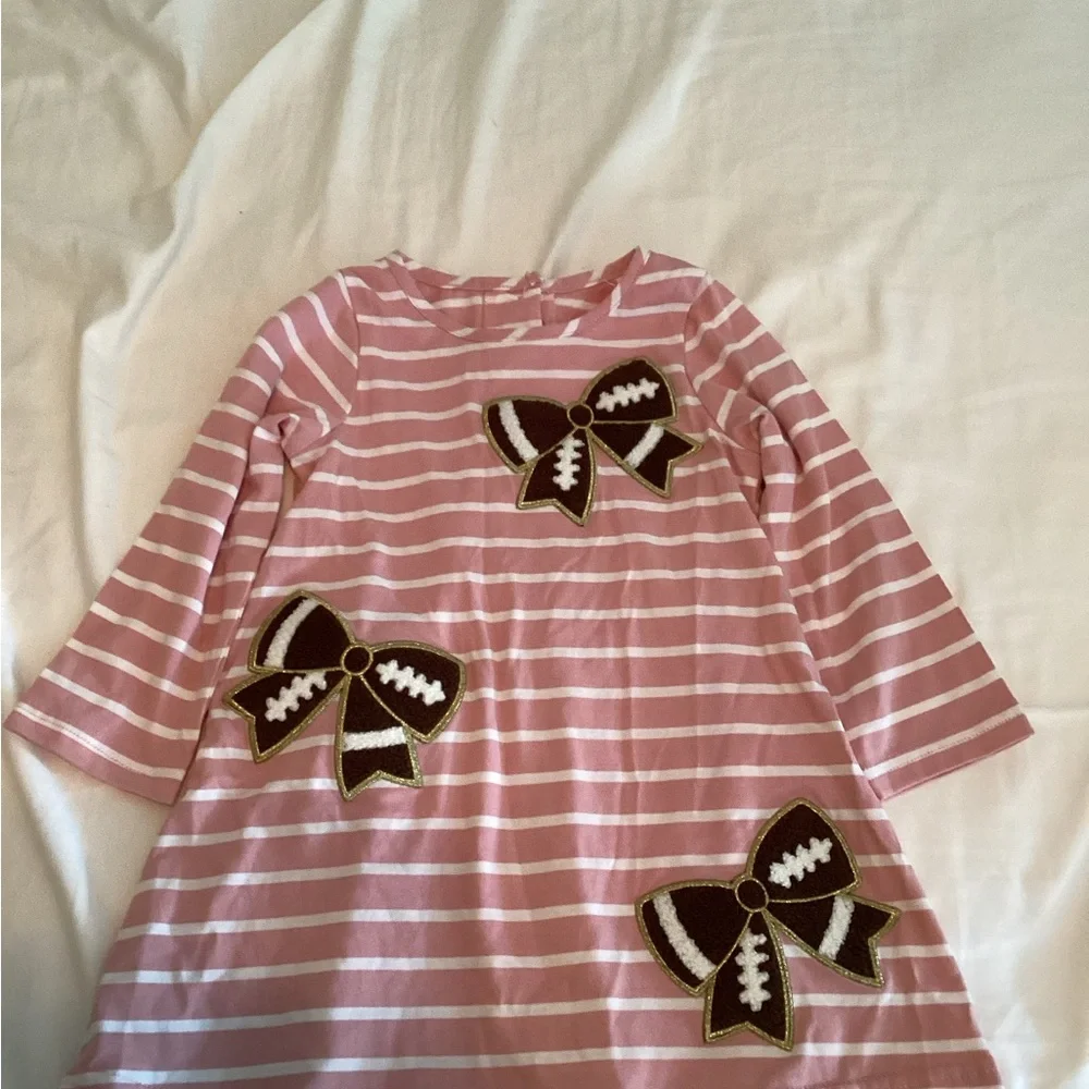 Good Lad Pink and White Striped Dress with Brown Bow Appliqués